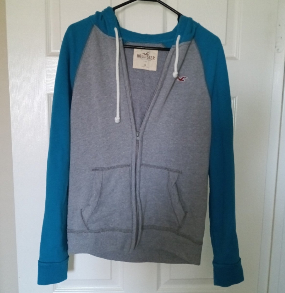 Hollister men's zip up hoodie size small gray blue